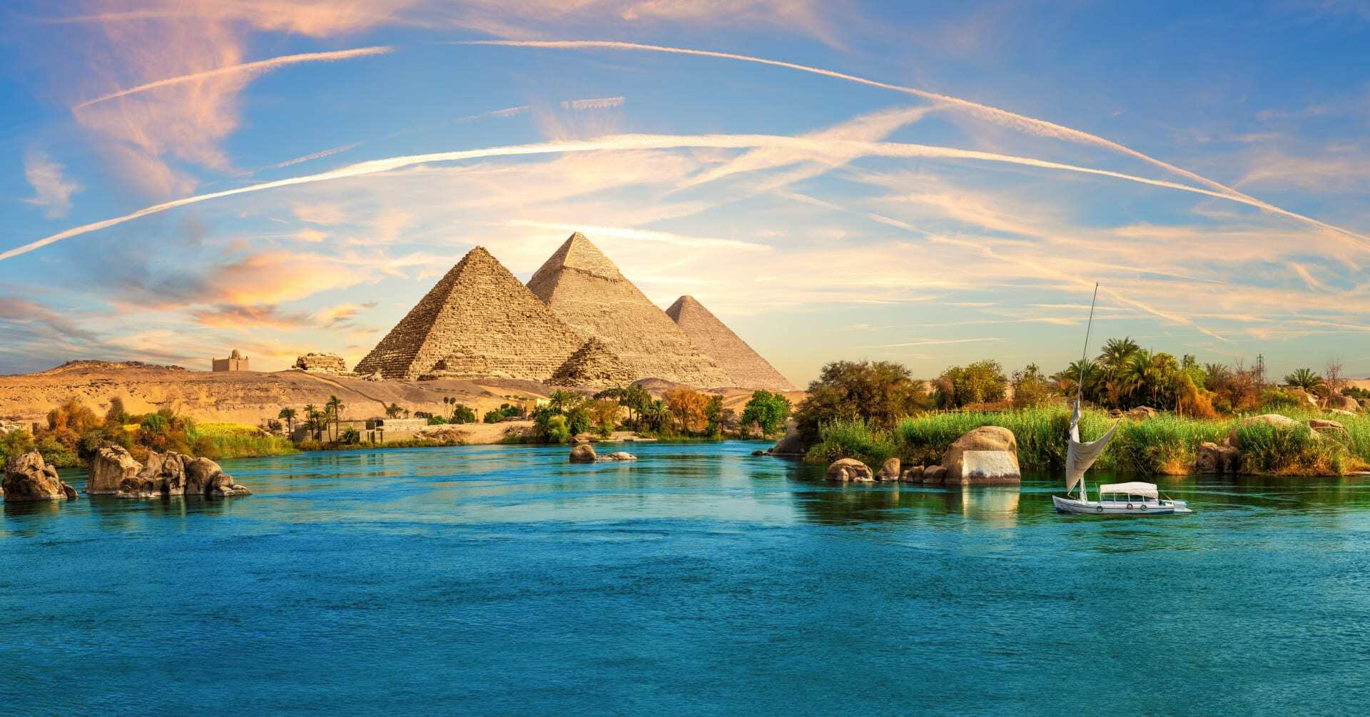 Egyptian pyramids and Nile River